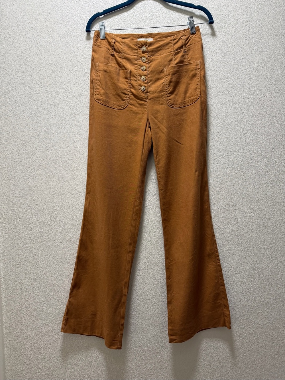 Maeve High-Rise Button-Front Women's Flare Legged Jeans in camel color
